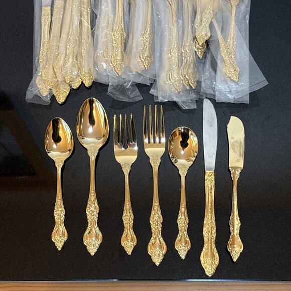 Northcraft 10K Gold Plated Flatware Set Roses Japan 44 Pcs Forks Spoons Knives - Picture 2 of 9